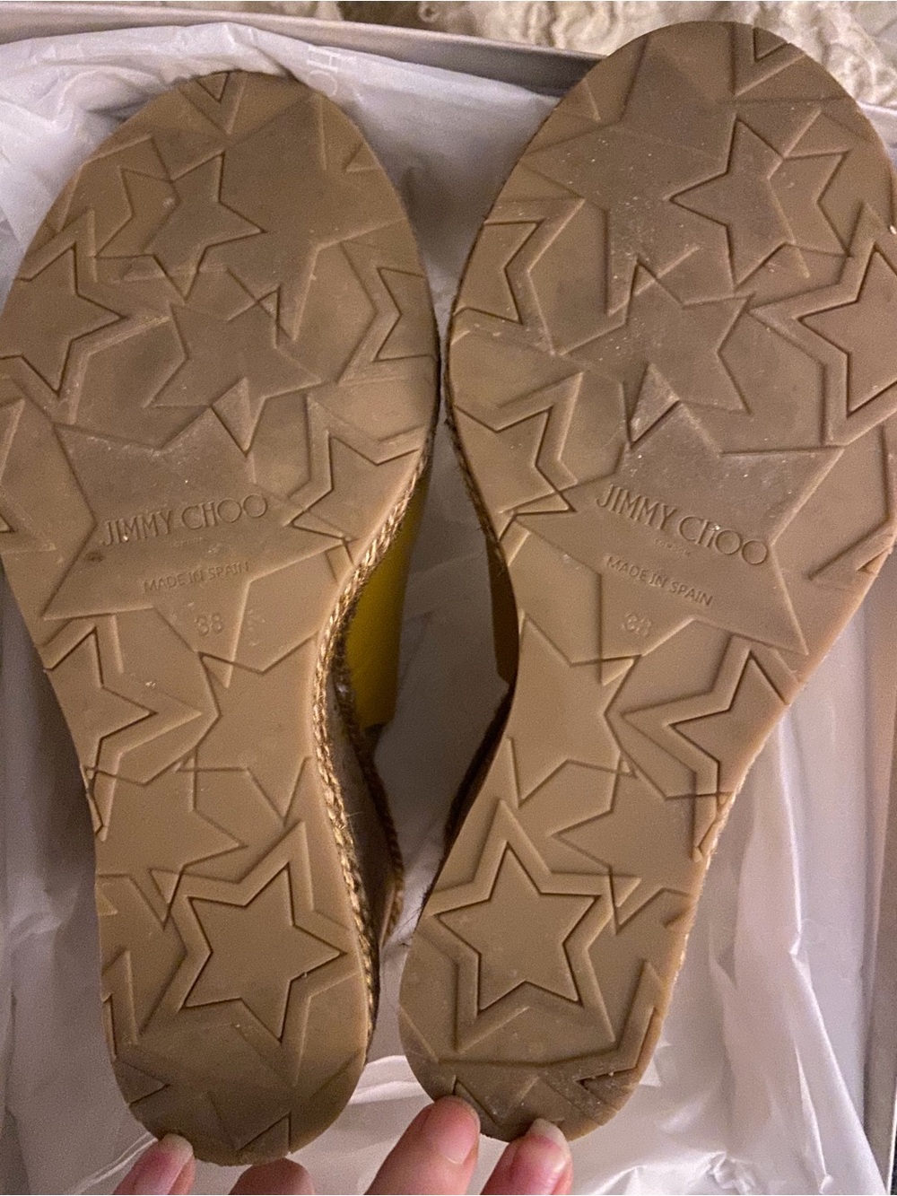 Jimmy Choo Yellow Cork Espadrille Wedges - Picture 2 of 3